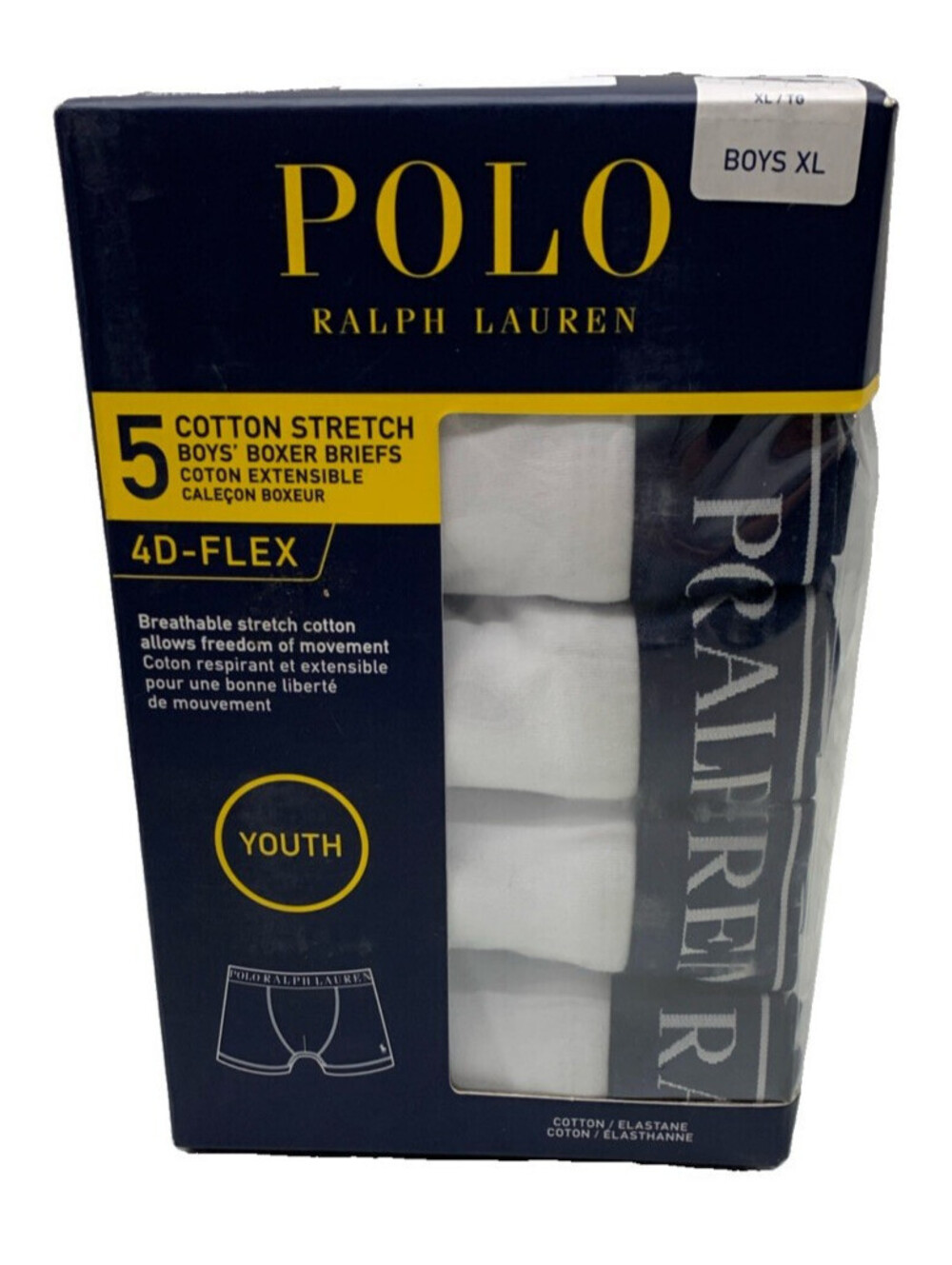 Polo Ralph Lauren Boys' Cotton Stretch Boxer Briefs 4D-Flex Size XL - 5 PACK